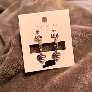 H&M Blue, White, Red Stars and Stripes USA Stud and Dangle Earring Pack